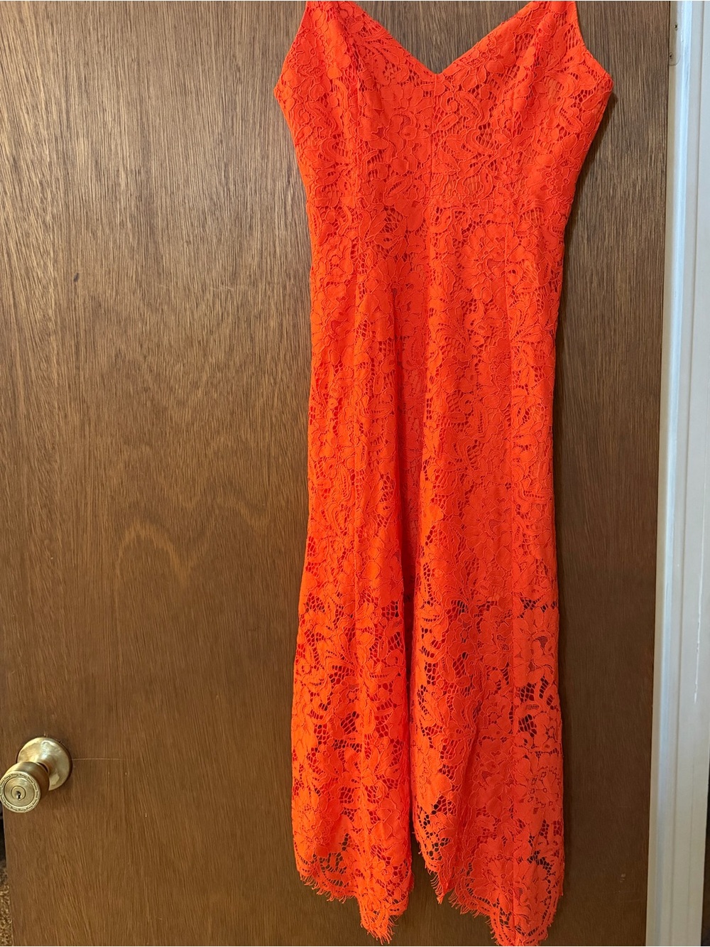 Lulu's Orange Lace Midi Lace Dress
